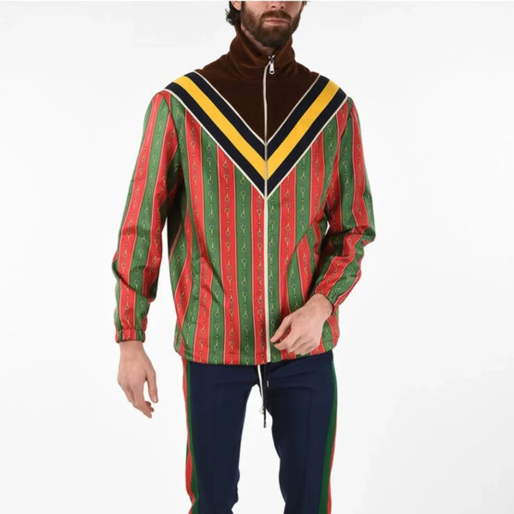 NWT Authentic  Gucci Retro Horsebit Print Silk-Lined Jacket